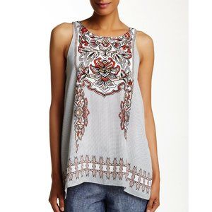 NWT $100 Max Studio Sleeveless Halter Tunic Top Size S White Red Floral A-Line